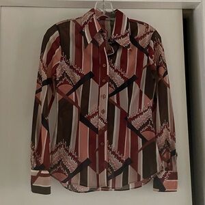 Vintage Semi Sheer Button-down Abstract Top size XS